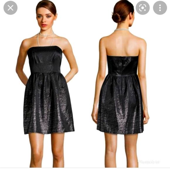 NWT Shoshanna coctail black mettalic strapless mini fit flare Dress… - Picture 1 of 14